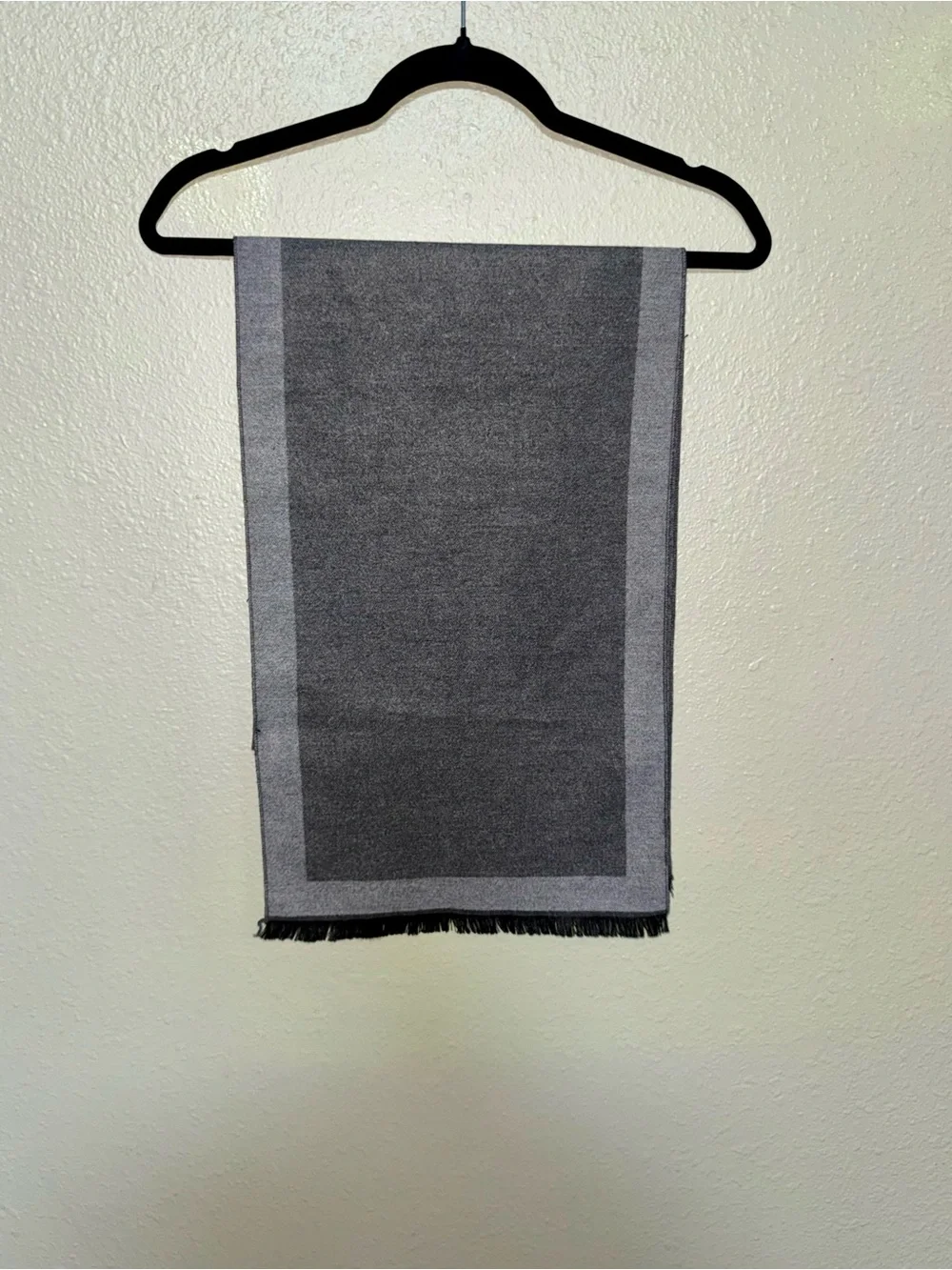 100% Cashmere Gray Colorblock Fringe Scarf Soft Luxury Winter Wrap